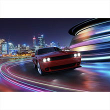 Lade das Bild in den Galerie-Viewer, Leinwandbild Muscle Car in der Stadt bei Nacht Querformat