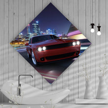 Lade das Bild in den Galerie-Viewer, Leinwandbild Muscle Car in der Stadt bei Nacht Raute
