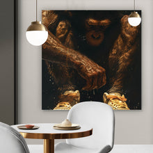 Lade das Bild in den Galerie-Viewer, Acrylglasbild Muskulärer Affe mit goldenen Sneaker Quadrat