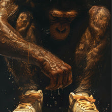 Lade das Bild in den Galerie-Viewer, Acrylglasbild Muskulärer Affe mit goldenen Sneaker Quadrat