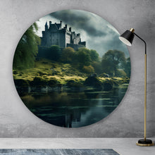 Lade das Bild in den Galerie-Viewer, Aluminiumbild gebürstet Mystische Burg im Nebel Kreis