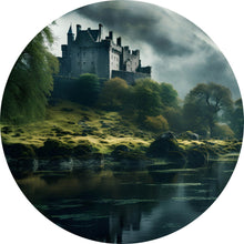 Lade das Bild in den Galerie-Viewer, Aluminiumbild gebürstet Mystische Burg im Nebel Kreis
