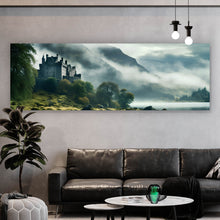 Lade das Bild in den Galerie-Viewer, Acrylglasbild Mystische Burg im Nebel Panorama