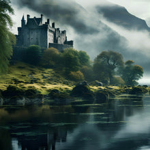 Lade das Bild in den Galerie-Viewer, Spannrahmenbild Mystische Burg im Nebel Quadrat