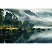 Lade das Bild in den Galerie-Viewer, Acrylglasbild Mystische Burg im Nebel Querformat