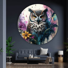 Lade das Bild in den Galerie-Viewer, Aluminiumbild gebürstet Mystische Eule Modern Art Kreis