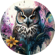 Lade das Bild in den Galerie-Viewer, Aluminiumbild gebürstet Mystische Eule Modern Art Kreis