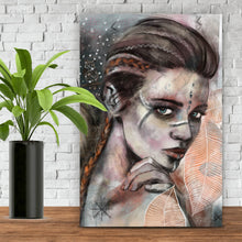 Lade das Bild in den Galerie-Viewer, Acrylglasbild Mystische Frau mit Fuchs Abstrakt Hochformat