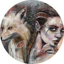 Lade das Bild in den Galerie-Viewer, Aluminiumbild Mystische Frau mit Fuchs Abstrakt Kreis