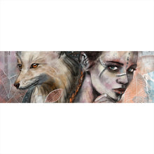 Lade das Bild in den Galerie-Viewer, Acrylglasbild Mystische Frau mit Fuchs Abstrakt Panorama