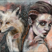 Lade das Bild in den Galerie-Viewer, Spannrahmenbild Mystische Frau mit Fuchs Abstrakt Quadrat