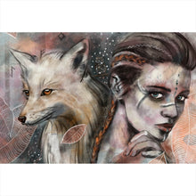 Lade das Bild in den Galerie-Viewer, Poster Mystische Frau mit Fuchs Abstrakt Querformat