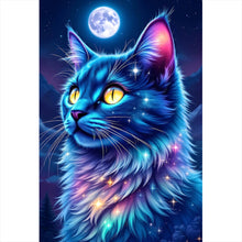 Lade das Bild in den Galerie-Viewer, Aluminiumbild Mystische Katze unter leuchtendem Mond Hochformat