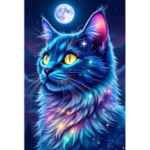 Lade das Bild in den Galerie-Viewer, Acrylglasbild Mystische Katze unter leuchtendem Mond Hochformat