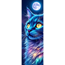 Lade das Bild in den Galerie-Viewer, Aluminiumbild Mystische Katze unter leuchtendem Mond Panorama Hoch