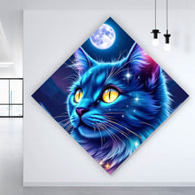 Lade das Bild in den Galerie-Viewer, Spannrahmenbild Mystische Katze unter leuchtendem Mond Raute
