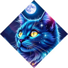 Lade das Bild in den Galerie-Viewer, Aluminiumbild Mystische Katze unter leuchtendem Mond Raute