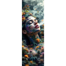 Lade das Bild in den Galerie-Viewer, Spannrahmenbild Mystische rauchende Frau mit Blüten Panorama Hoch
