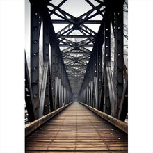 Lade das Bild in den Galerie-Viewer, Spannrahmenbild Mystische Stahlbrücke in die Ferne Hochformat
