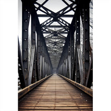 Lade das Bild in den Galerie-Viewer, Aluminiumbild Mystische Stahlbrücke in die Ferne Hochformat