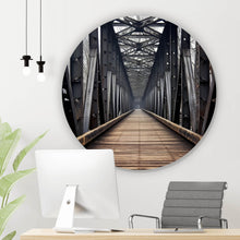 Lade das Bild in den Galerie-Viewer, Aluminiumbild Mystische Stahlbrücke in die Ferne Kreis