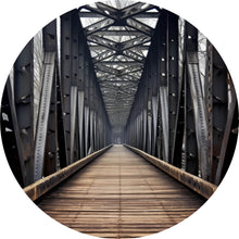 Lade das Bild in den Galerie-Viewer, Aluminiumbild Mystische Stahlbrücke in die Ferne Kreis
