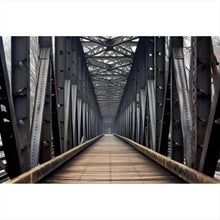 Lade das Bild in den Galerie-Viewer, Aluminiumbild gebürstet Mystische Stahlbrücke in die Ferne Querformat