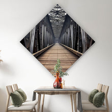 Lade das Bild in den Galerie-Viewer, Aluminiumbild gebürstet Mystische Stahlbrücke in die Ferne Raute