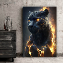 Lade das Bild in den Galerie-Viewer, Leinwandbild Mystischer Panther umhüllt von Flammen Hochformat