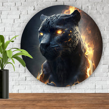 Lade das Bild in den Galerie-Viewer, Aluminiumbild gebürstet Mystischer Panther umhüllt von Flammen Kreis