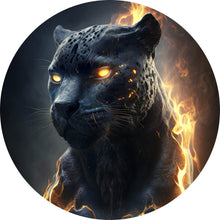 Lade das Bild in den Galerie-Viewer, Aluminiumbild gebürstet Mystischer Panther umhüllt von Flammen Kreis