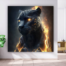 Lade das Bild in den Galerie-Viewer, Acrylglasbild Mystischer Panther umhüllt von Flammen Quadrat