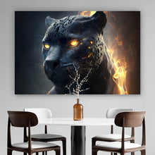 Lade das Bild in den Galerie-Viewer, Leinwandbild Mystischer Panther umhüllt von Flammen Querformat