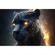 Lade das Bild in den Galerie-Viewer, Aluminiumbild Mystischer Panther umhüllt von Flammen Querformat