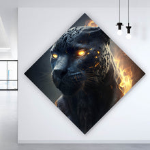 Lade das Bild in den Galerie-Viewer, Aluminiumbild gebürstet Mystischer Panther umhüllt von Flammen Raute