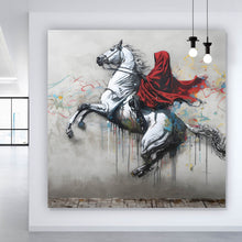 Lade das Bild in den Galerie-Viewer, Poster Banksy Mystischer Reiter auf steigendem Pferd Quadrat
