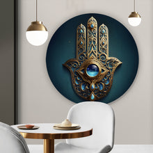 Lade das Bild in den Galerie-Viewer, Aluminiumbild gebürstet Mystisches Hamsa Hand Symbol Kreis