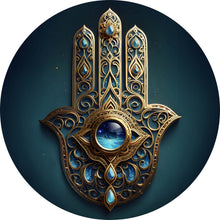 Lade das Bild in den Galerie-Viewer, Aluminiumbild gebürstet Mystisches Hamsa Hand Symbol Kreis
