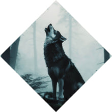 Lade das Bild in den Galerie-Viewer, Aluminiumbild Mystisches Wolfsmotiv mit Vollmond im Wald Raute