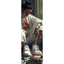 Lade das Bild in den Galerie-Viewer, Aluminiumbild gebürstet Nachdenkliche Frida umgeben von Blüten und Blumen Panorama Hoch