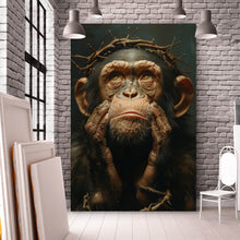 Lade das Bild in den Galerie-Viewer, Poster Nachdenklicher Schimpanse mit Dornenkrone Hochformat