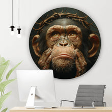 Lade das Bild in den Galerie-Viewer, Aluminiumbild gebürstet Nachdenklicher Schimpanse mit Dornenkrone Kreis