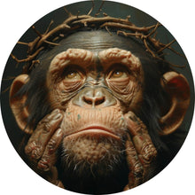 Lade das Bild in den Galerie-Viewer, Aluminiumbild gebürstet Nachdenklicher Schimpanse mit Dornenkrone Kreis