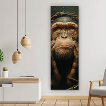 Lade das Bild in den Galerie-Viewer, Acrylglasbild Nachdenklicher Schimpanse mit Dornenkrone Panorama Hoch