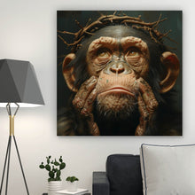 Lade das Bild in den Galerie-Viewer, Poster Nachdenklicher Schimpanse mit Dornenkrone Quadrat