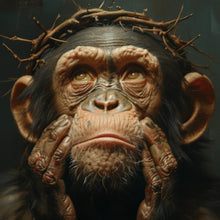 Lade das Bild in den Galerie-Viewer, Spannrahmenbild Nachdenklicher Schimpanse mit Dornenkrone Quadrat