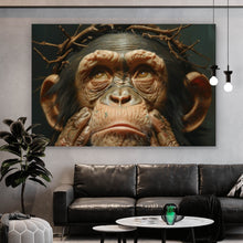 Lade das Bild in den Galerie-Viewer, Acrylglasbild Nachdenklicher Schimpanse mit Dornenkrone Querformat