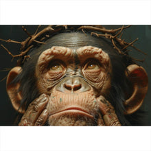 Lade das Bild in den Galerie-Viewer, Spannrahmenbild Nachdenklicher Schimpanse mit Dornenkrone Querformat