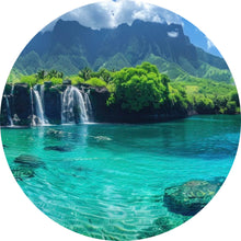 Lade das Bild in den Galerie-Viewer, Aluminiumbild gebürstet Naturparadies mit Wasserfall Kulisse Kreis