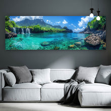 Lade das Bild in den Galerie-Viewer, Aluminiumbild gebürstet Naturparadies mit Wasserfall Kulisse Panorama